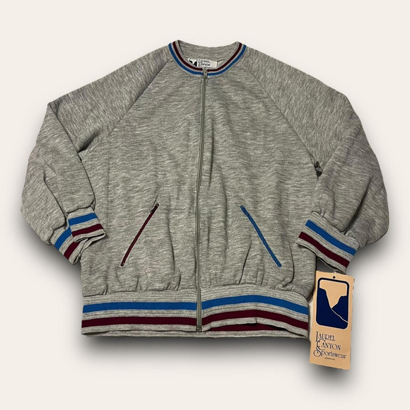 Vintage Jackets & Blazers - Vtg Sporty Striped Zip-Up Jacket Laurel Canyon Size Large Blokecore Retro